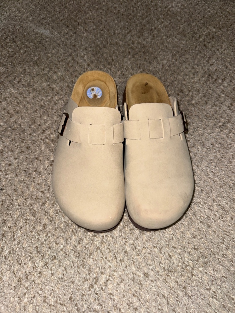 Women's Cushionaire Beige Slip-On Clog Mules with Buckle